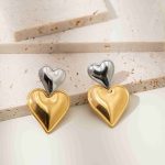 New Products 18K Gold Plated Accessories Dual Colors Waterproof Stainless Steel Heart Shape Stud Earring for Women Jewelry - Image 2