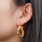 Personalized Exaggerated Twisted Hemp Rope 18K Gold Plated Brass Hoop Earrings for Women Jewelry Wholesale - Image 4