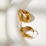Factory Wholesale Jewelry Vintage Waterproof 14K Gold Plated Textured Chunky Stainless Steel Hoop Earrings for Women - Image 5