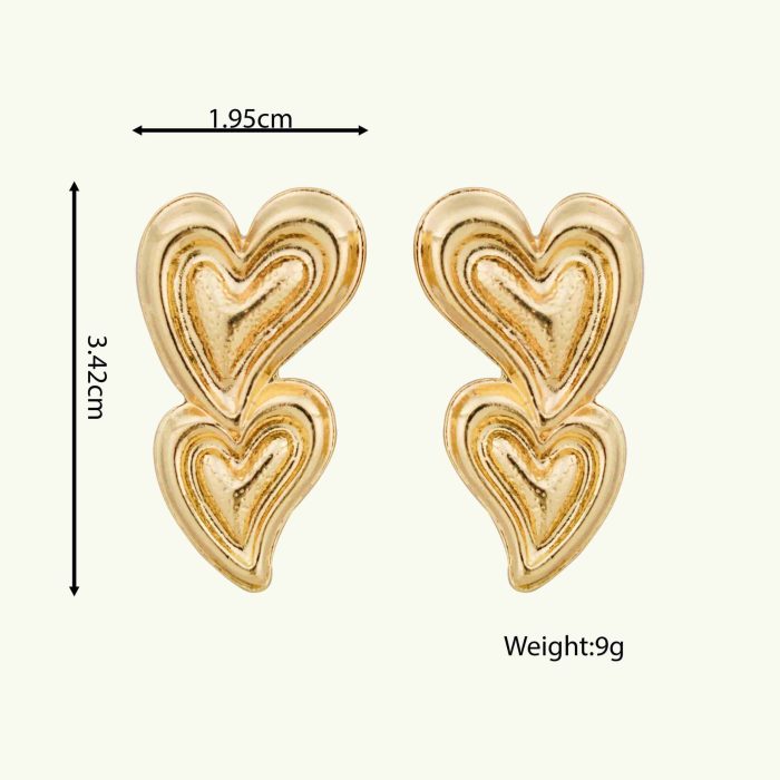 Factory Wholesale Proper Price Gold Women Popular New Design Double Hearts Stud Earrings for Women - Image 6