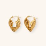 Factory Wholesale Jewelry Vintage Waterproof 14K Gold Plated Textured Chunky Stainless Steel Hoop Earrings for Women
