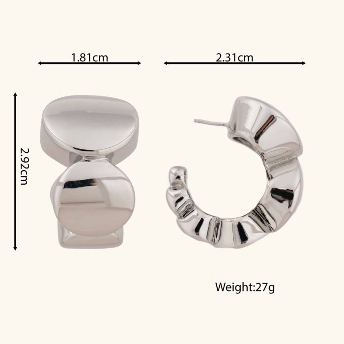 Factory Directly Wholesale Jewelry Brass Based Palladium Plated Flat Beads Half Hoop Earrings For Women - Image 6