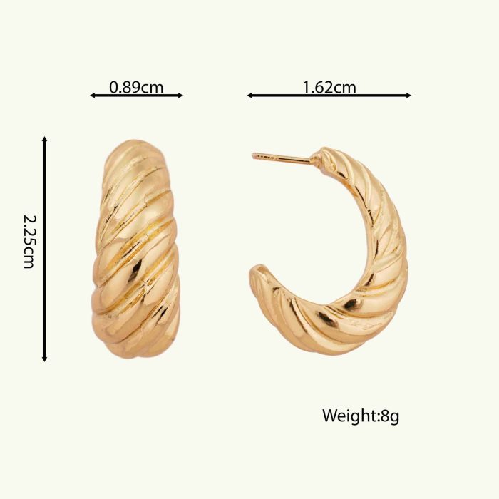 Wholesale Fine Jewelry Gold Plated Minimalist Zinc Alloy Hoop Earrings Twisted Textured Croissant Women's Earrings - Image 6