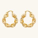 Vintage Big Circle Jewelry Twisted Brass Based 18K Gold Plating Hoop Earrings