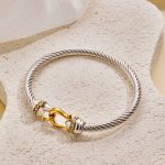 Two-Tone Horsebit Crystal Cable Bangle – Bold Sophistication, Effortless Glamour - Image 5