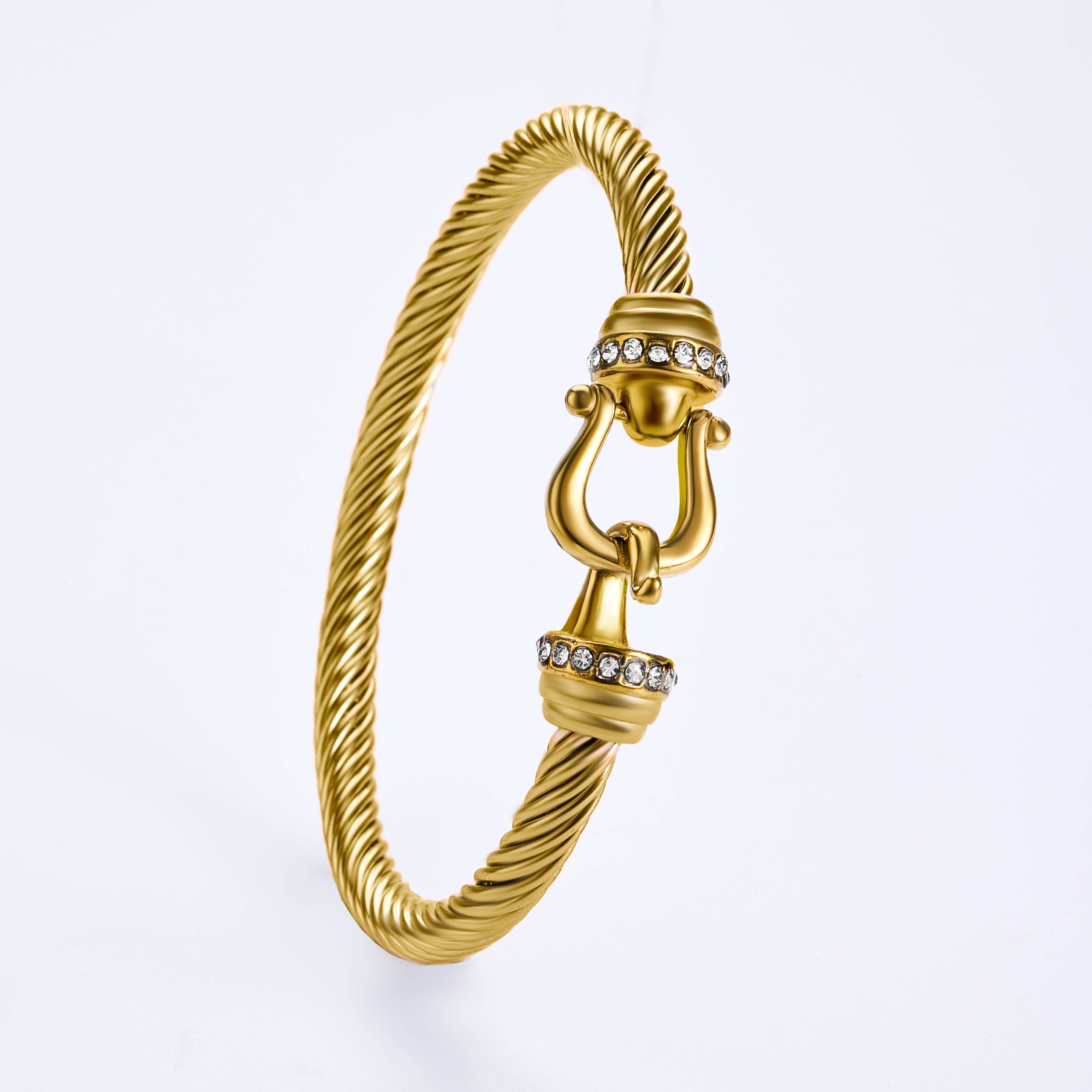 02 Luxury Gold Horsebit Crystal Bangle – Timeless Elegance with a Modern Twist - Image 1