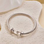 Classic Silver Horsebit Cable Bangle – Sparkling Crystal Detail for Everyday Chic - Image 5