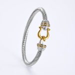 Two-Tone Horsebit Crystal Cable Bangle – Bold Sophistication, Effortless Glamour