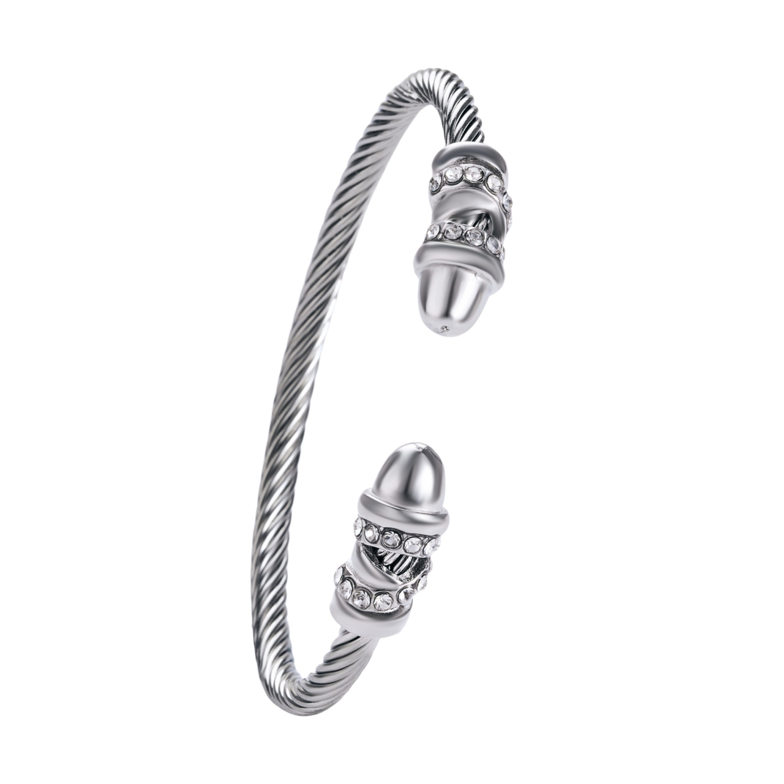 048 Elegant Silver Crystal Cable Bangle – Shimmering Minimalist Style - Image 1