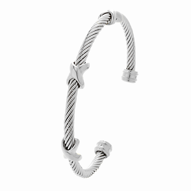 4 Silver Cable X Knot Bangle – Sleek Simplicity with Refined Detail - Image 1
