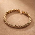 18K Gold Plated Stainless Steel Braided Open Bangle Cuff Bracelet - Image 5