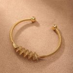 Gold Stainless Steel Spiral Wire Open Cuff Bracelet – Minimalist Coil Design Bangle - Image 4