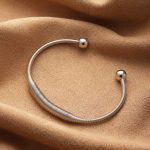 Silver Open Cable Cuff with Polished Ball Ends | Minimalist Industrial Style - Image 4
