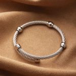 Silver Dual Cable Stainless Steel Bangle – Minimalist Ball Detail, Everyday Chic - Image 4