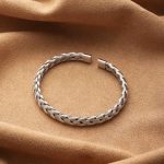 Stainless Steel Braided Open Bangle Cuff Bracelet - Image 3