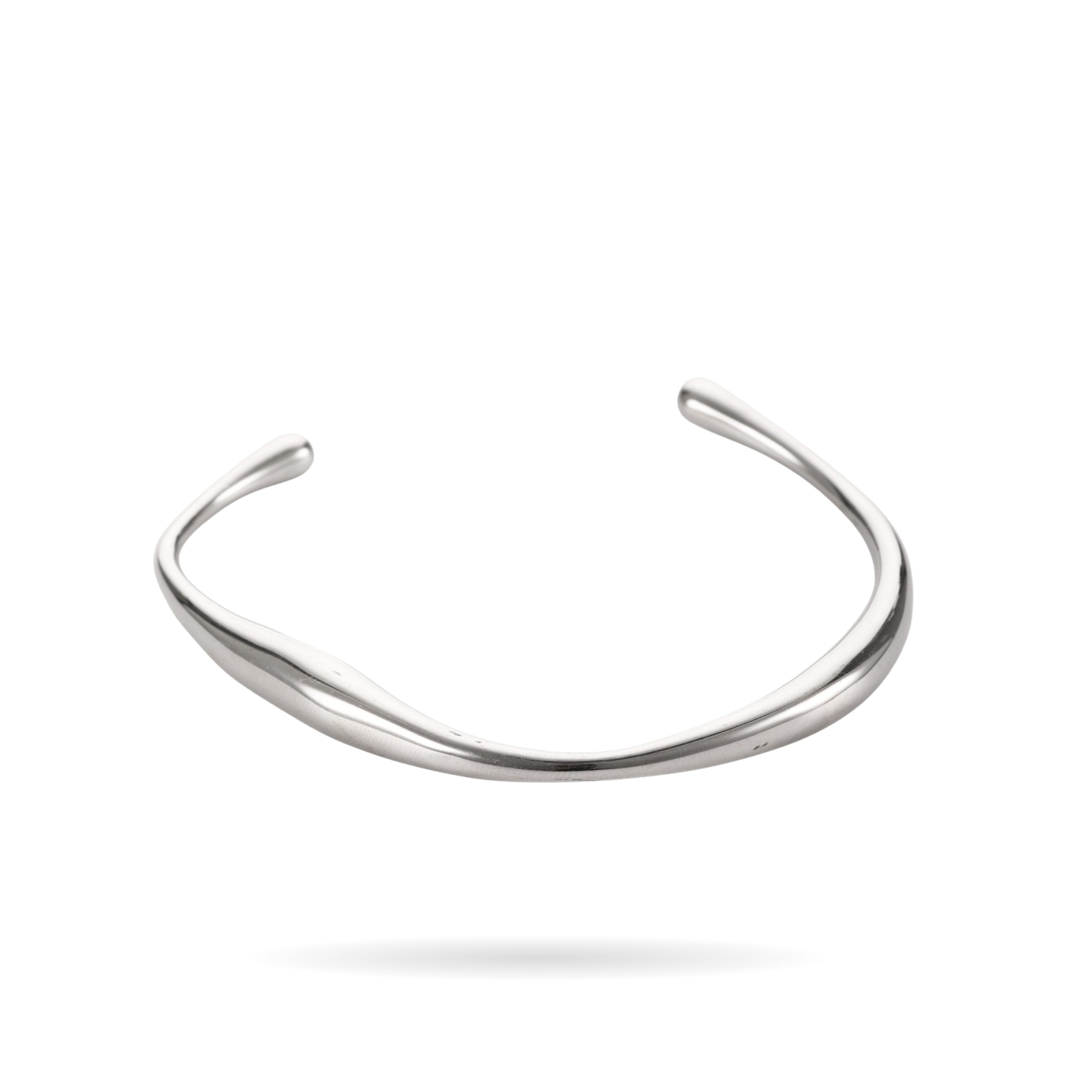 Yellow Modern Online Sale (Facebook Post) (12) Silver Fluid Curve Stainless Steel Bangle – Modern Sculptural Style - Image 1