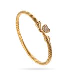 Gold Heart Clasp Twist Cable Stainless Steel Bangle – Sparkling Love Detail - Image 5