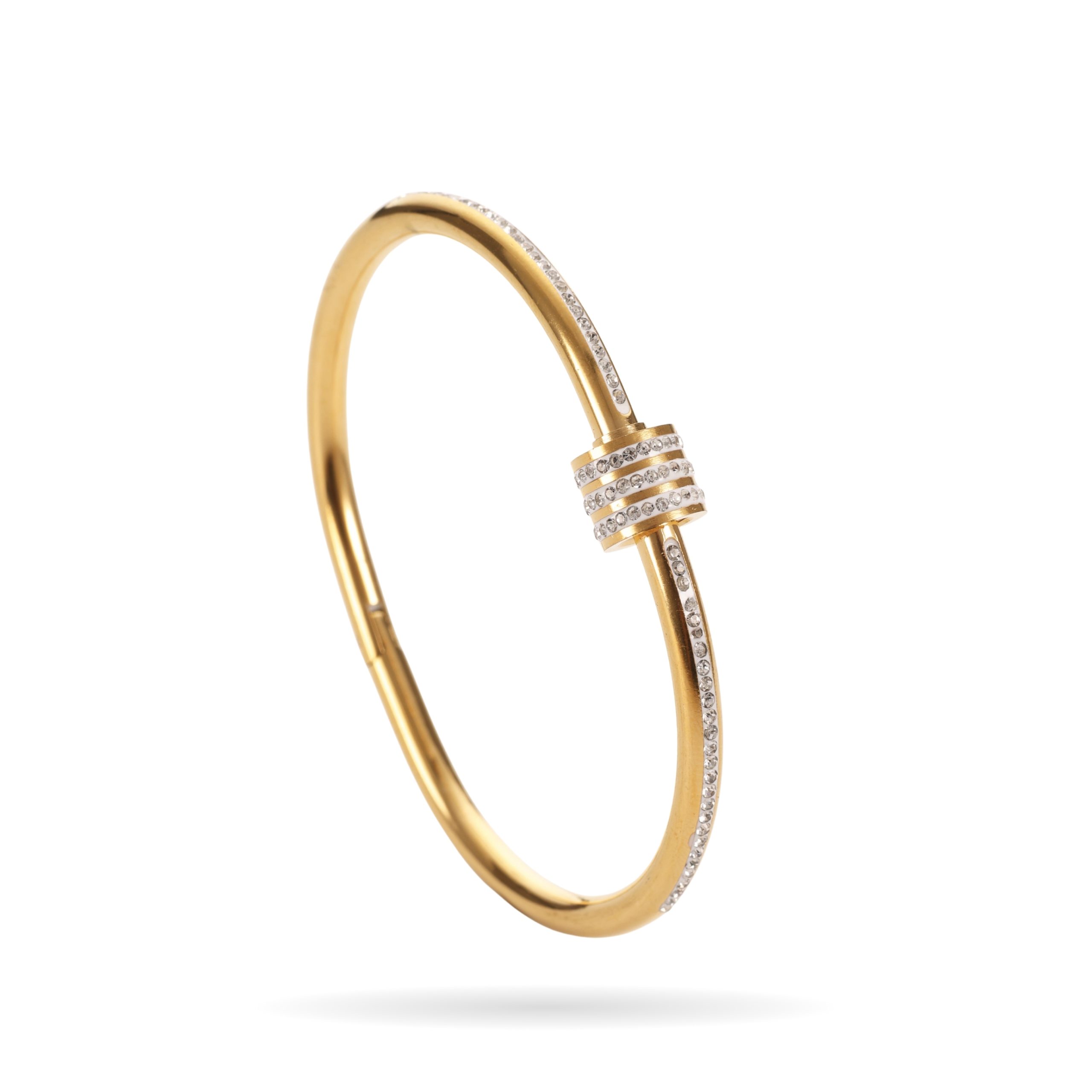 Yellow Modern Online Sale (Facebook Post) (33) Gold Stainless Steel Buckle Bangle – Dazzling Layers, Modern Luxury - Image 1