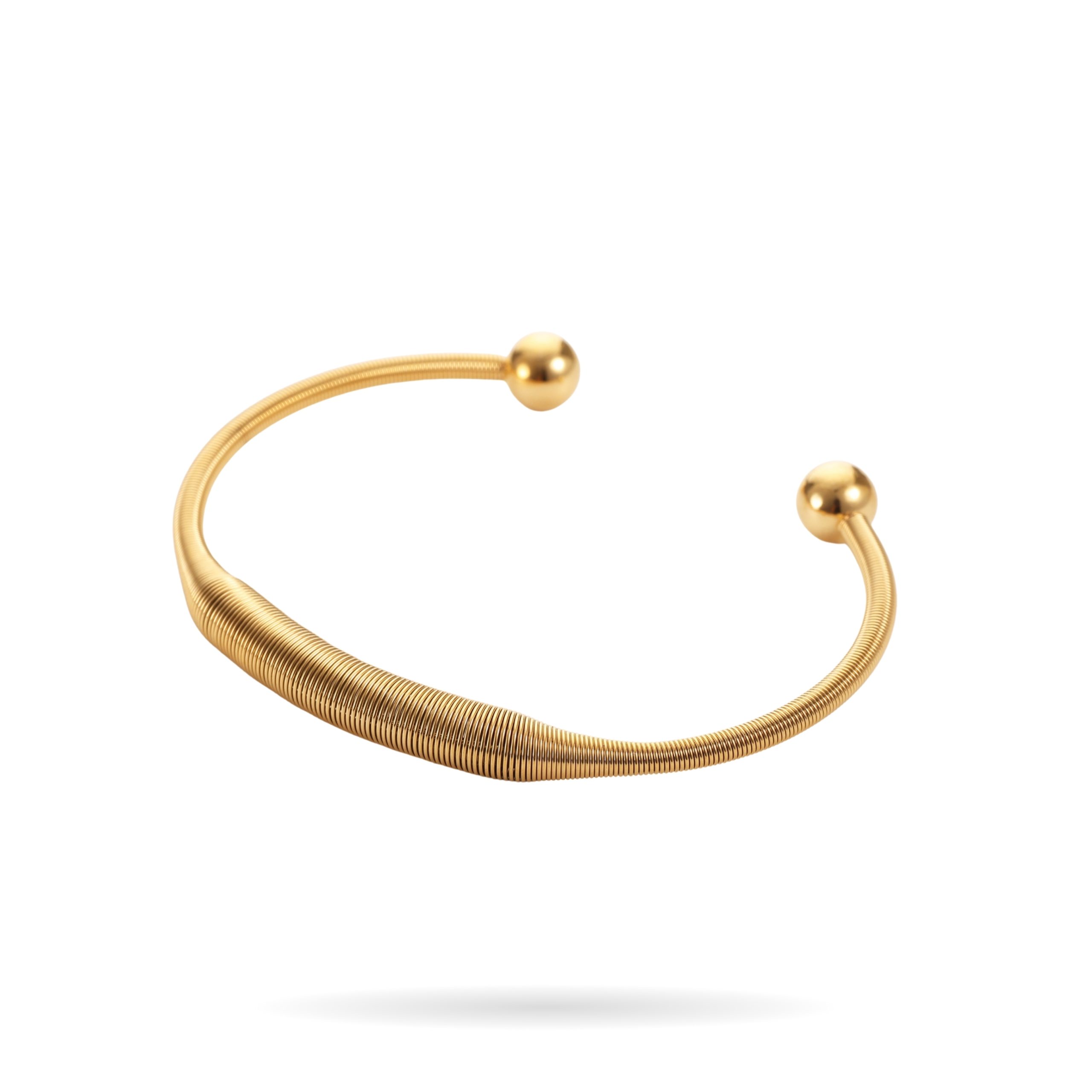 Yellow Modern Online Sale (Facebook Post) (45) Gold Open Cable Cuff with Polished Ball Ends | Sleek Modern Design - Image 1