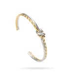 Two-Tone Stainless Steel Buckle Design Bangle – Gold & Silver Fusion of Style