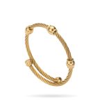 Gold Dual Cable Stainless Steel Bangle – Modern Sphere Design, Sleek Elegance