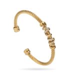 Gold Twisted Cable Stainless Steel Bangle – Crystal Wrap, Bold Elegance