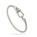 Silver Rope Buckle Stainless Steel Bangle – Modern Elegance with Sparkling Detail - Image 2